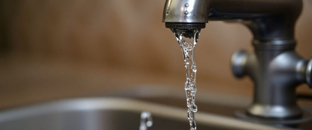 Water flowing out of a kitchen faucet 