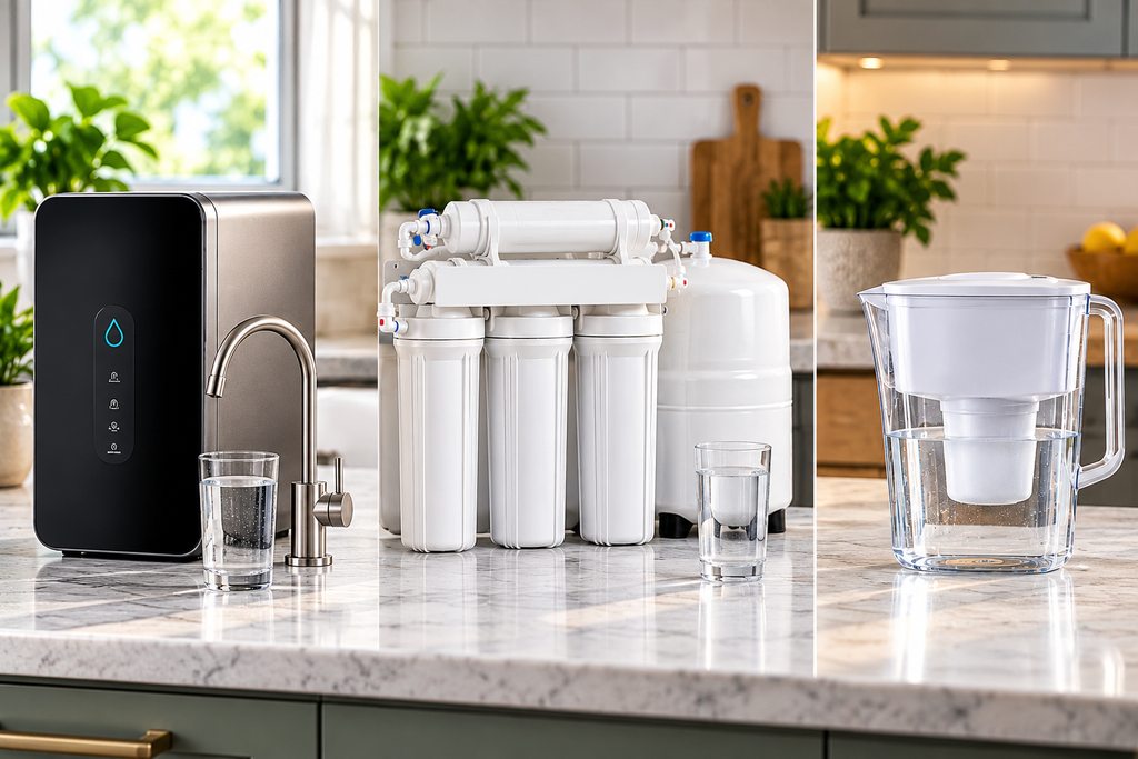 Tankless reverse osmosis system, traditional RO system, and water filter pitcher for home use